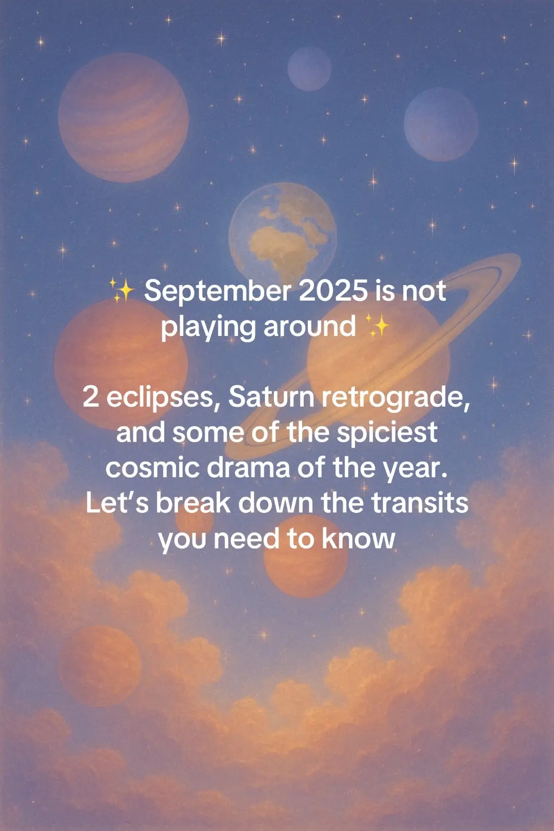 September 2025 is a turning point. With 2 eclipses, Saturn retrograde, and intense Mars aspects, this month pushes us to release what’s no longer working and step boldly into new cycles. 🌙✨ #Astrology #EclipseSeason #September2025 #Zodiac #AstroTok