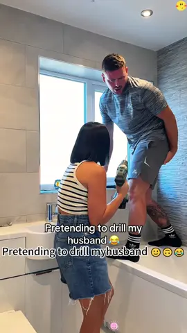 Drill prank 🤣😱😅#haha #funnyvideos #funny #usa #fyp #foryou #foryoupage #interesting #prank #couple #coupleprank #drill 