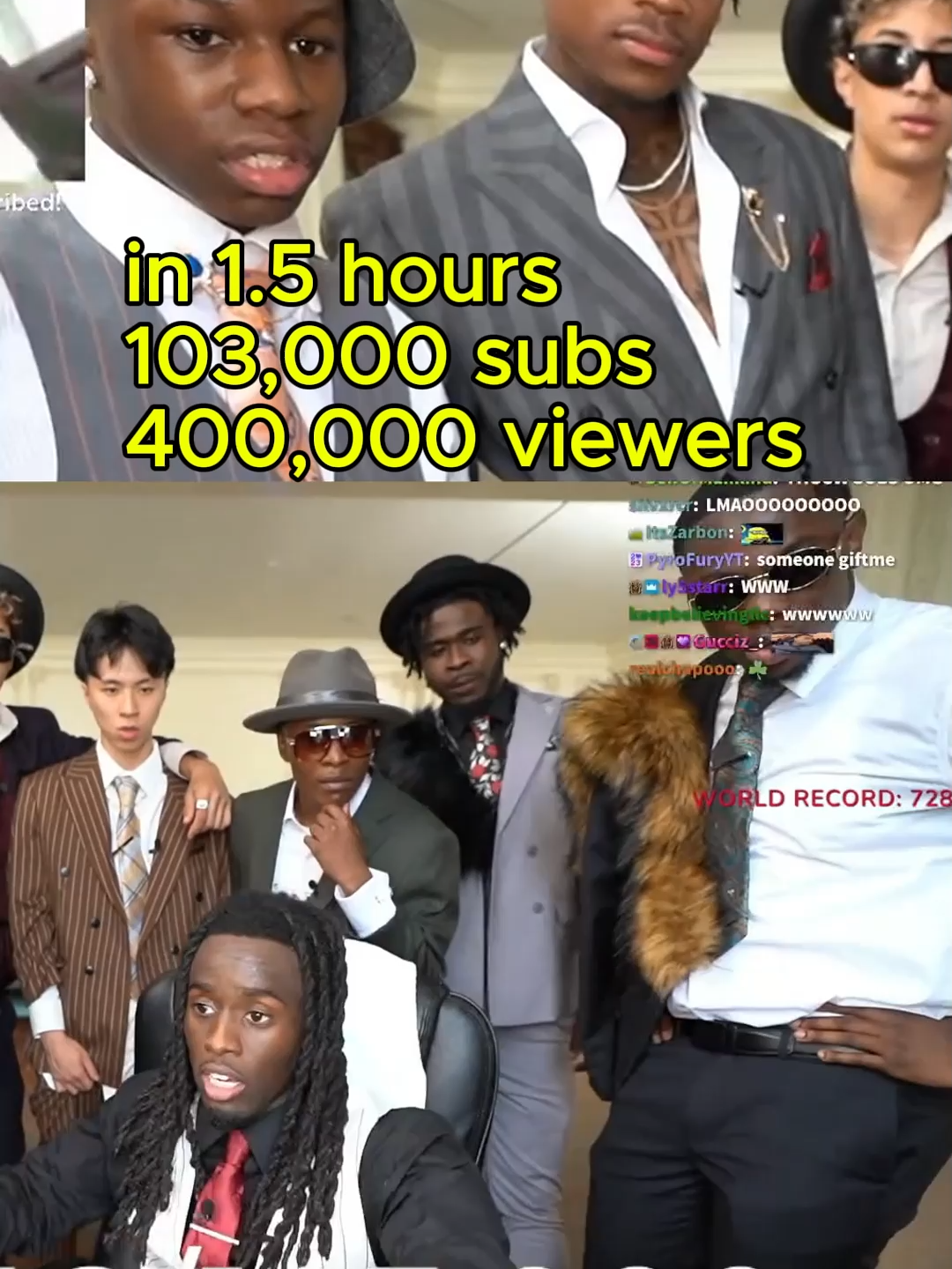 Kai Cenat's Mafiathon stream gained 103,000 subscribers on Twitch in 1.5 hours, with 400,000 concurrent viewers, featuring Dez, Tylil, Ray, Reggie, Tota, Punga, and Rakai. #kaicenat #kai #mafiathon3 #dez #punga #totamc #reggie #punga #rakai #rayasianboy #tylil