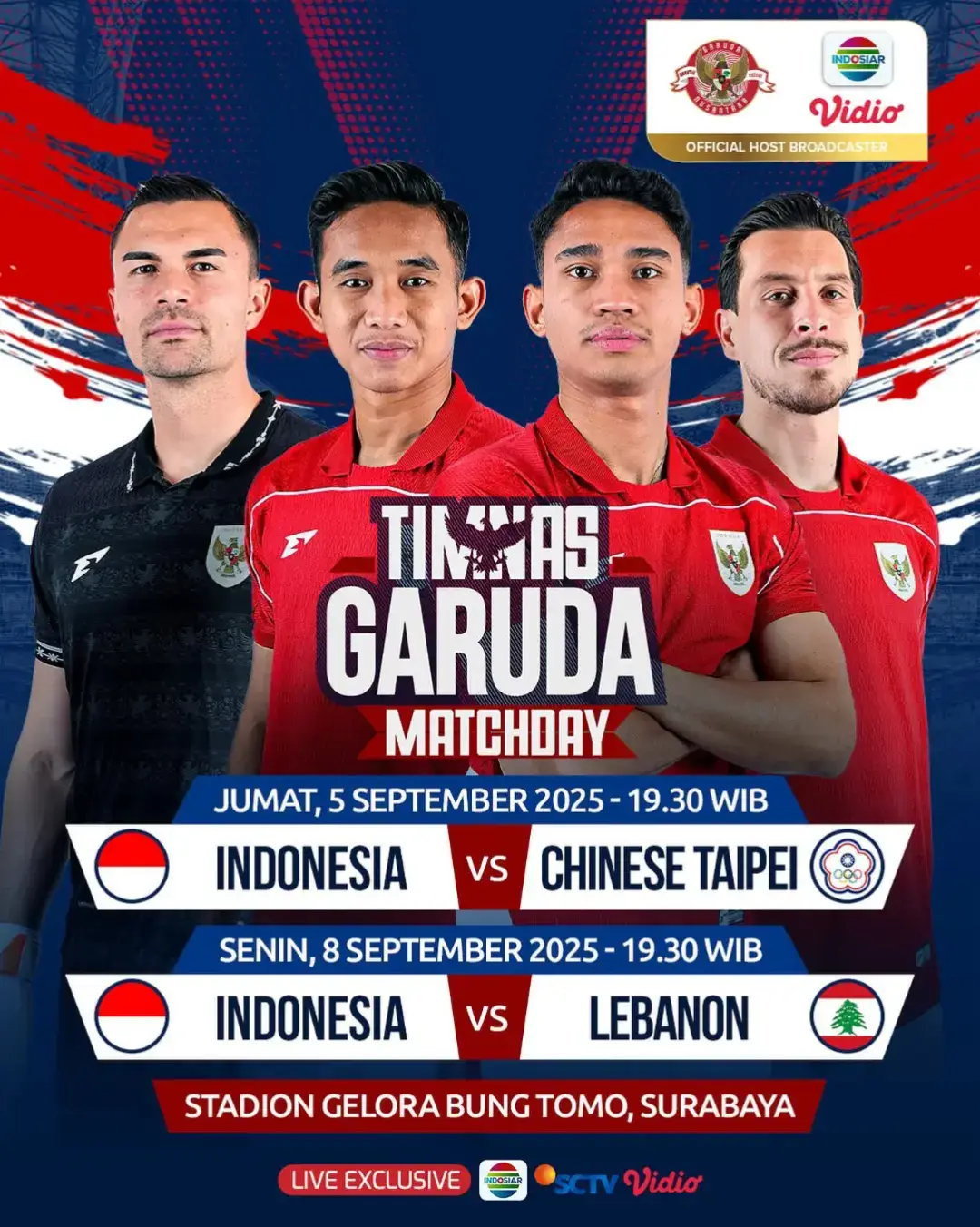 SIAPA RINDU TIMNAS INDONESIA?!🇮🇩 Garuda akan berlaga dalam persiapan Kualifikasi Piala Dunia. Persiapan penting demi wujudkan mimpi ke Piala Dunia 2026✈️ Saksikan 2 laga Timnas Indonesia yang akan melawan Chinese Taipei. Jumat, 5 September 2025 Pukul 19.30 WIB dan Indonesia melawan Lebanon. Senin, 8 September 2025 Pukul 19.30 WIB. Live di Indosiar, SCTV dan Vidio!❤️‍🔥 GARUDA BISA, GARUDA KE PIALA DUNIA!🦅 #TimnasIndonesia #IndosiarSports #IndosiarRumahSepakbolaIndonesia #TimnasGarudaMatchday