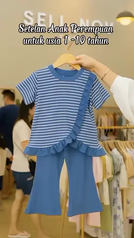 Setelan Anak Perempuan motif salur ruffel di atasan #setelananak #setelananakperempuan #onesetanak 