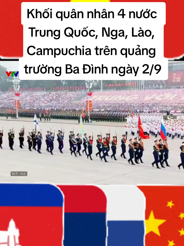 Khối quân nhân 4 nước Trung Quốc, Nga, Lào, Campuchia trên quảng trường Ba Đình ngày 2/9 #china #russia  #laos🇱🇦 #cambodia #a80 