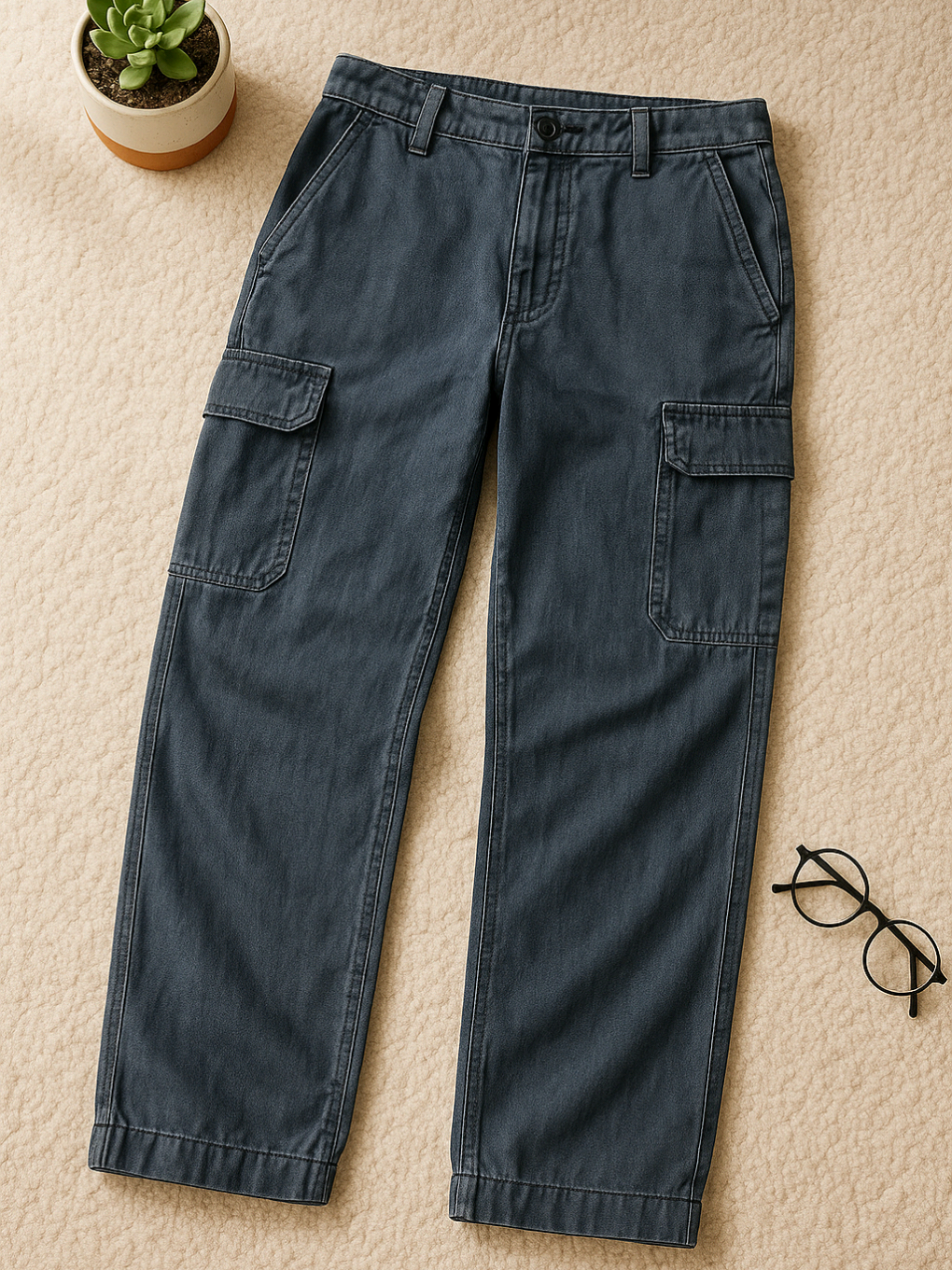 Celana cargo jeans dengan model loose fit, nyaman dipakai dan tetap stylish untuk sehari-hari. #CargoJeans #LooseFit #Streetwear #OOTDPria