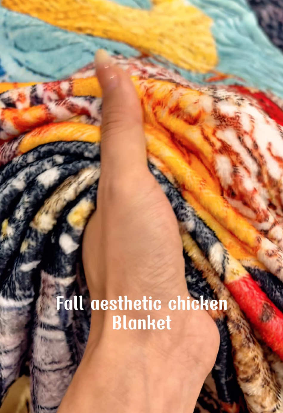 Beautiful colors in this chicken blanket makes the perfect bedding addition for that fall aesthetic soft blanket and warm blanket #blanketlife #chickenblanket #cozy #fallaesthetic #chickens 