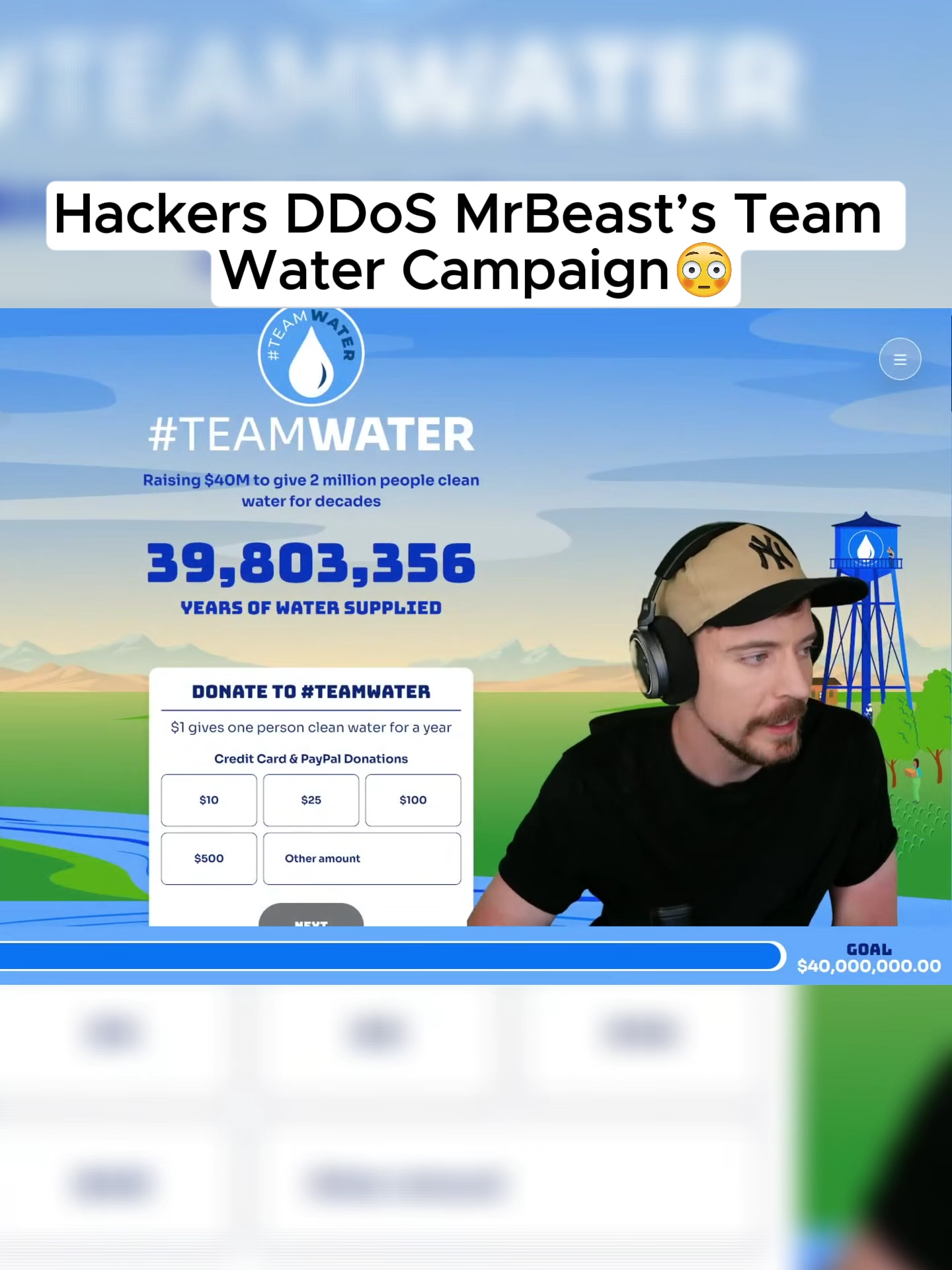 DDoS Attack During MrBeast’s Team Water Stream 😬 | #mrbeast #teamwater  Hackers hit the Team Water site during the $40M fundraiser, but the stream continued as MrBeast pushed to reach his goal. #charity #crazy #fyp #viral