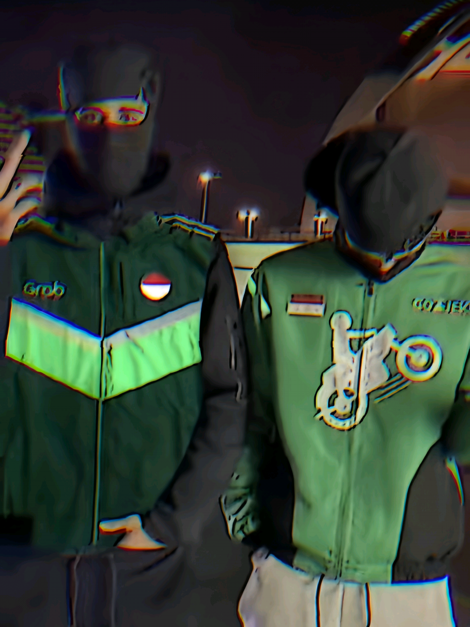 BULE: SUDAH KU BILANG, INI JAKET GANGSTER DI NEGARA INI.  #ojol #gojek #bulepakaijaketgojek #fyp #demodpr 