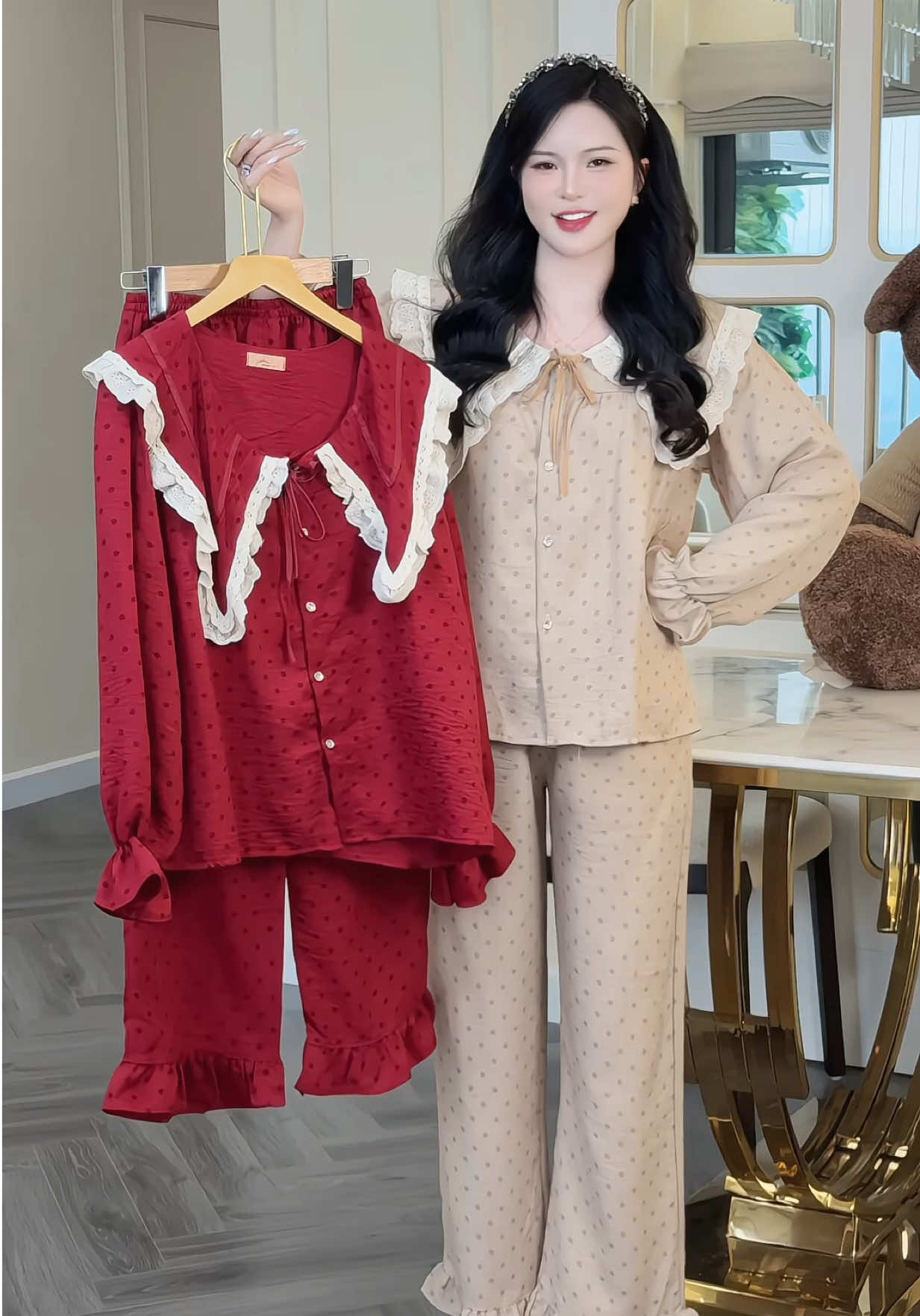 Sammy Bộ Mặc Nhà Cổ Sen Ren vạt nhọn #champhanreview #pijama 