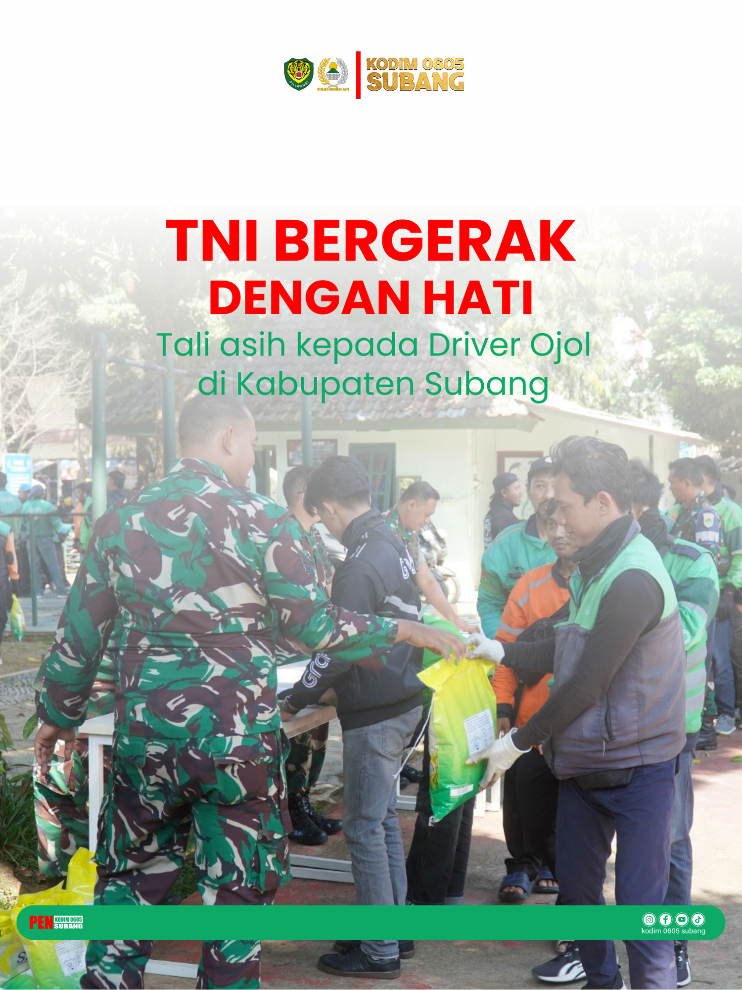 Hallo Sahabat ObOS! ✨ Syukur alhamdulillah, aksi unjuk rasa di Kabupaten Subang berlangsung aman dan kondusif. Sebagai wujud kepedulian, Kodim 0605/Subang memberikan tali asih kepada para driver ojek online. TNI selalu bergerak dengan hati ❤️, dekat dengan rakyat, dan siap menjaga Subang tetap damai. Mari bersama kita rawat keamanan dan ketertiban di kota tercinta. @puspentni @tni_angkatan_darat @kodamsiliwangi @korem063 @prokompim.subang @pemkabsubang #siliwangi #subang #tni #jabar #indonesia #kodim #infosubang #kodimsubang #humanis #kodim0605subang