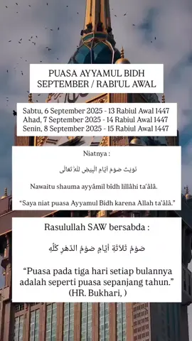 yuk dicatat tanggalnya jangan sampai ketinggalan puasa sunnah nya 🥰 #puasasunnah #ayyamulbidh #selfreminder #foryou #fyp 