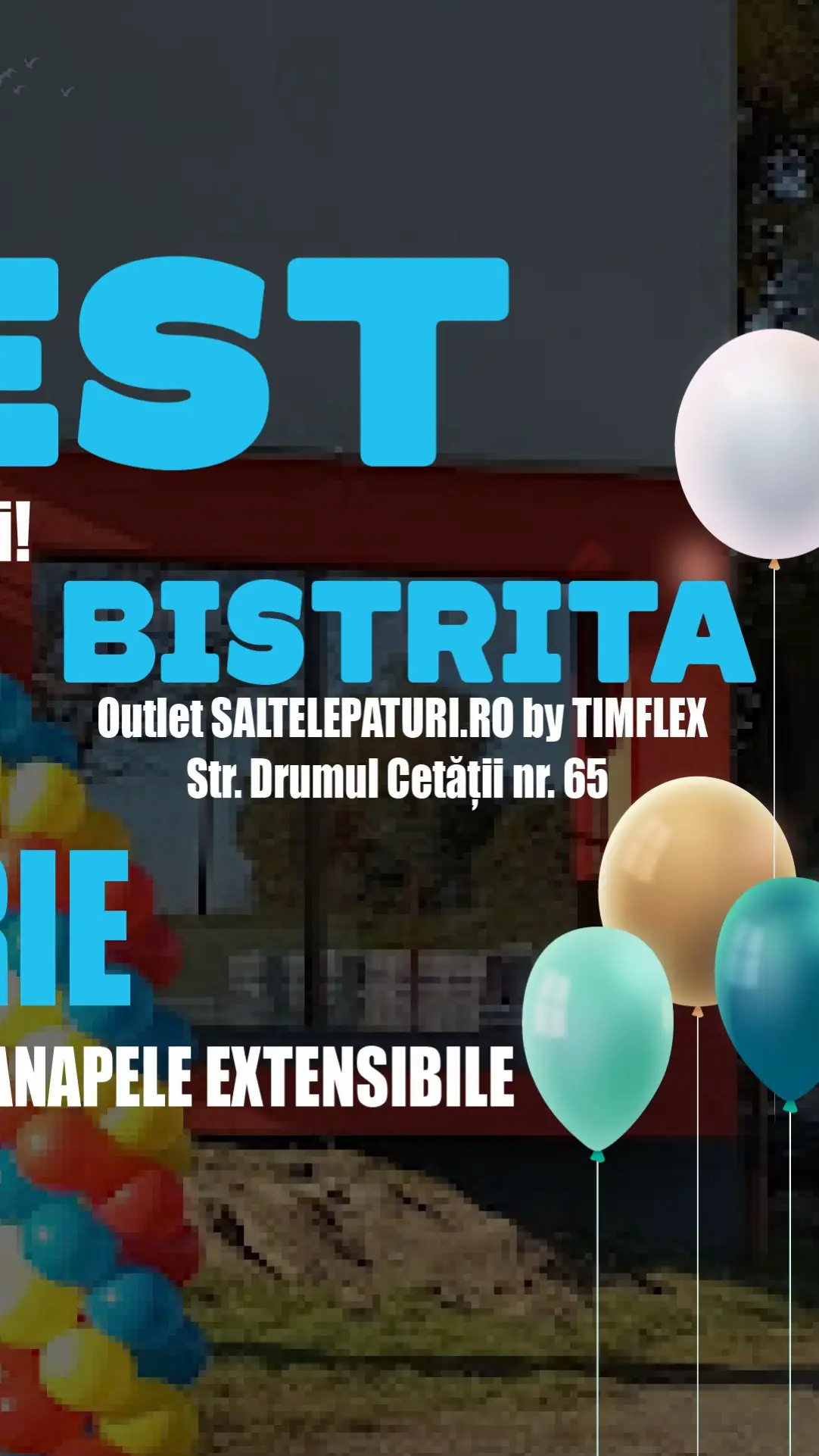 🚨 SOMNFEST – Festivalul Reducerilor la Saltele, Paturi și Canapele! 🚨 🔥 Confortul se trăiește live la SOMNFEST – stocuri OUTLET, reduceri masive și produse pe care le poți testa și lua imediat acasă! 📅 Perioada: 04 – 07 septembrie 📍 LOCATII SOMNFEST: ✅ CONSTANȚA Magazin TIMFLEX – Centrul Comercial TOM, Bdul. Tomis, nr. 391 🕙 Program: zilnic 09:00 – 22:00 ✅ BISTRIȚA Outlet SALTELEPATURI.RO by TIMFLEX – Str. Drumul Cetății nr. 65 🕙 Program: zilnic 10:00 – 21:00 ✅ ORADEA Magazin SALTELEPATURI.RO – Str. Prima Oneștilor nr. 17B 🕙 Program: zilnic 10:00 – 21:00 🔥 Nu rata fenomenul SOMNFEST! Confortul perfect, la prețuri incredibile! #SomnFest #Constanta #Bistrita #Oradea #saltelepaturi  