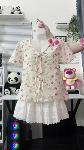 (PB.HAVANA) Áo Babydoll Momổmi Hoa Đào Hồng Phối Nơ Xinh Xắn #maythorreview #xuhuong 