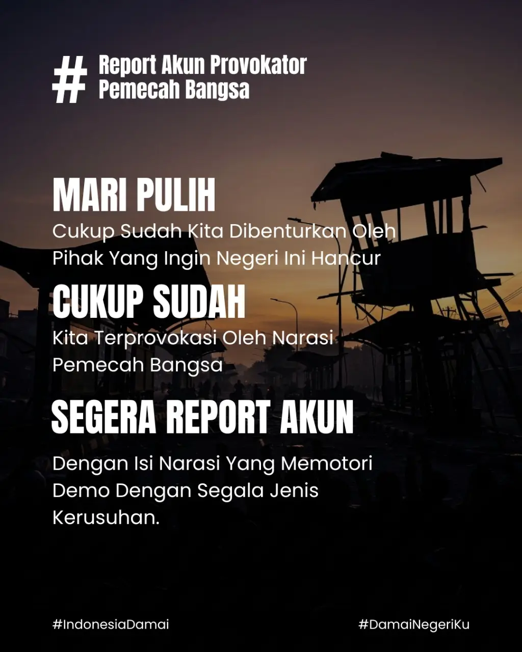 kita suarakan dengan damai, jangan Anarkis dan Jarahan. keadilan ditegakkan dengan aksi damai. #damainegeriku #indonesiadamai #kondisiterkini 