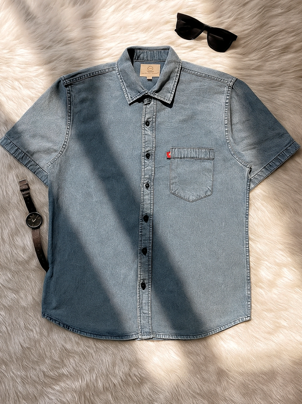 denim Kemeja jeans Pria lengan pendek single pocket Casual Nyaman. #kemejapria #kemejajeans #kemejakekinian #kemejapremium #promo 