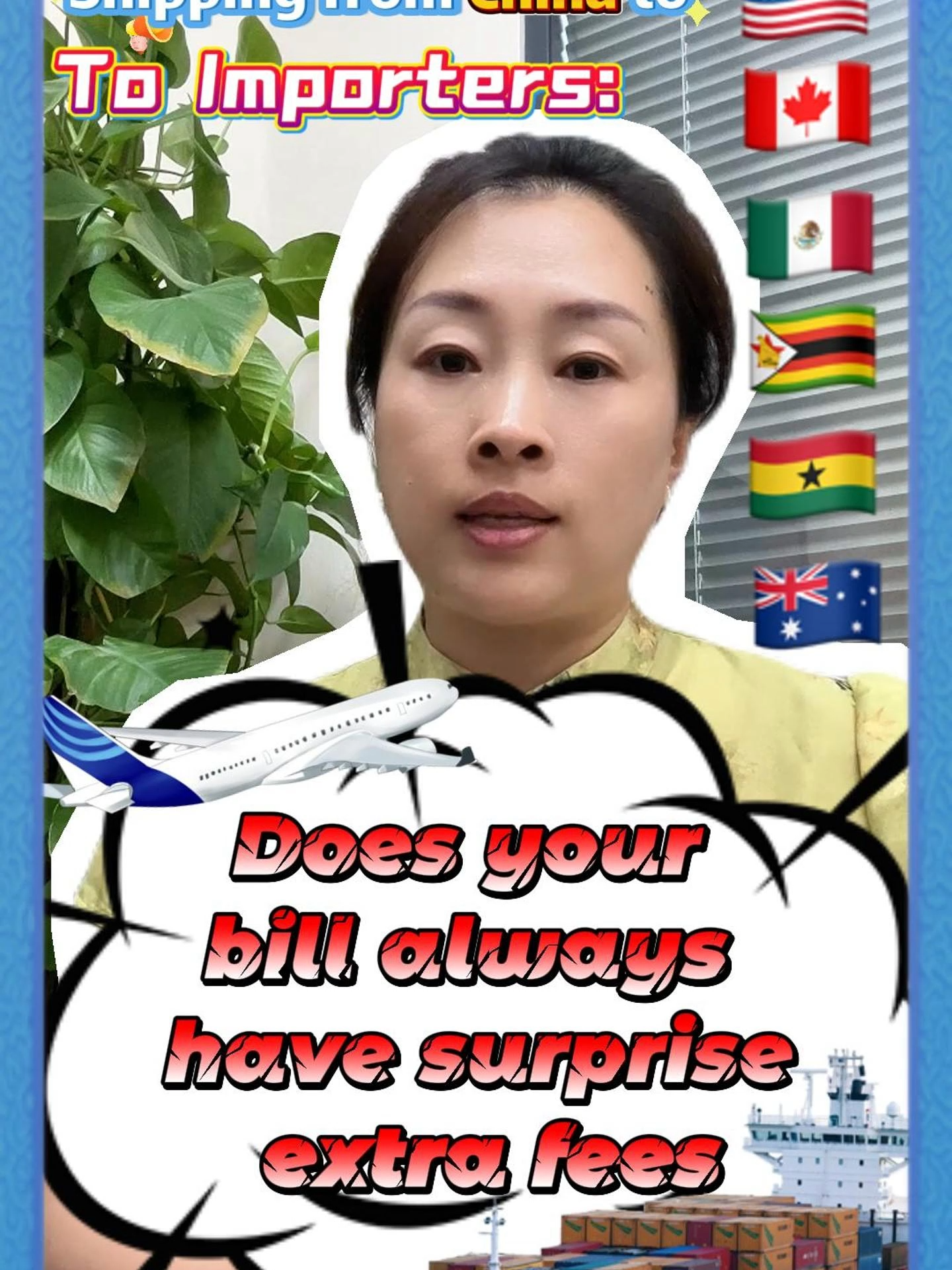 Does your bill always have surprise extra fees? When importing cargos from China to your country, you will always encounter some hidden fees. At this time, you need a reliable freight forwarder. Please contact us. We can provide door-to-door delivery service, which is both worry-free and cost-effective. #logistics #DoorToDoor #logisticsmanagement #DDP #FreightForwarder #ChinaFreightForwarder #importfromchina #DoorToDoorShipping #cargo  #shipping #freight   #shippingfromchinatousa #chinatousa #usashipping #shippingusafromchina    #importfromchinausa #chinatomexico #mexicoshipping #chinatocanada #chinatoghana #chinatozimbabwe  #expressfreight   #buyfromchina