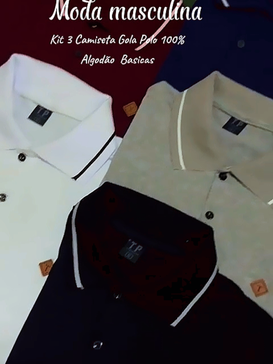 Kit 3 Camisetas Polo Masculina 100% algodão, cores básicas e conforto garantido para o seu dia a dia! 👕✨