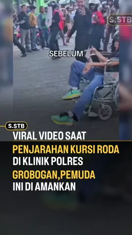 Sebelum dan sesudah aksi penjarahan kursi roda saat peristiwa perusakan Klinik Polres Grobogan dan Polsek Purwodadi pada Sabtu (30/8/2025) lalu. Saat ini yang bersangkutan telah diberi pembinaan oleh pihak Kelurahan Kalongan. . . #fyp #polres_grobogan #demo 