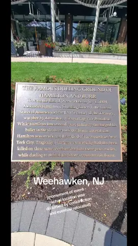 A monument to the Hamilton & Burr Duel in Jersey (Weehawken). The actual location, over the years, had be vandalized and ultimately disturbed due to construction, later on, as the Town built a road and later train tracks. There is a permanent site with a bust of Hamilton and the boulder that folklore says Hamilton rested on and whether he did or not it is a surviving physical connection to the original dueling grounds. #foryoupage #hamilton #weehawken #nj 