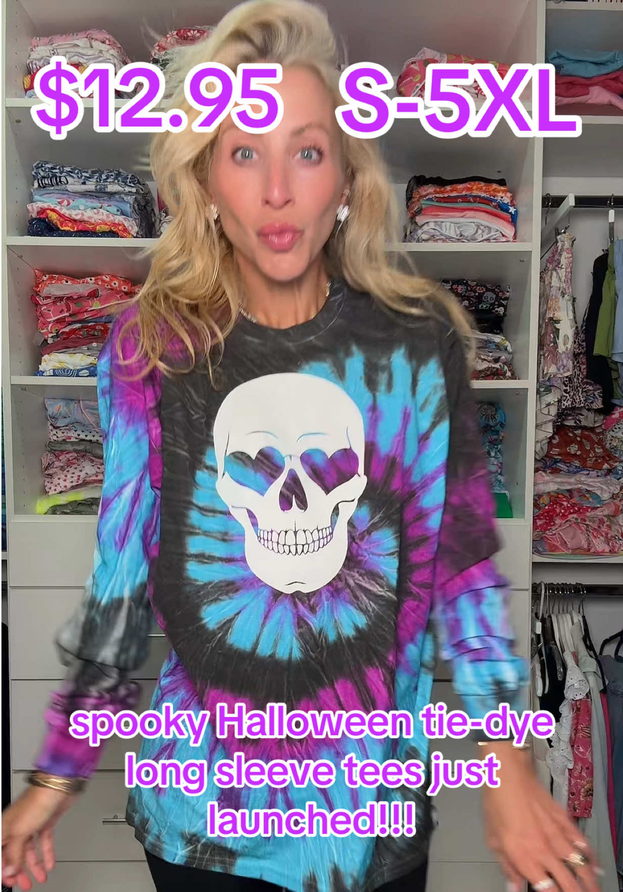 Get ready for spooky season in our cute & comfy tie-dye tees ☠️ You can also buy the tees plain if you want to wear them all year!! 💜 #spookyseason #fall #fallfashion #trending #tiktokshopcreatorpicks 