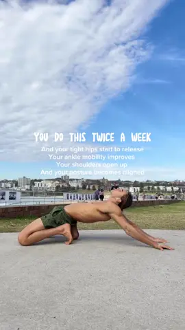 Tight Hips? Poor Posture? Poor Ankle Mobility? 🫵🏼 💪🏽💪🏽One movement to target all of these areas! 🔥 Do this movement at your own level (less range of my version looks too hard for you) for 3 sets of 10. Twice per week! #sydney #bondi #calisthenics #bodyweight #workout #mobility #flow #sun #beach #elastaboy #murph #sunny #balance #handstands #sidebends #flexability #flexable #highquality #staylean #stretch #5reasons ##quality #iwishiknew #cure #thecure #reverse #stopaging