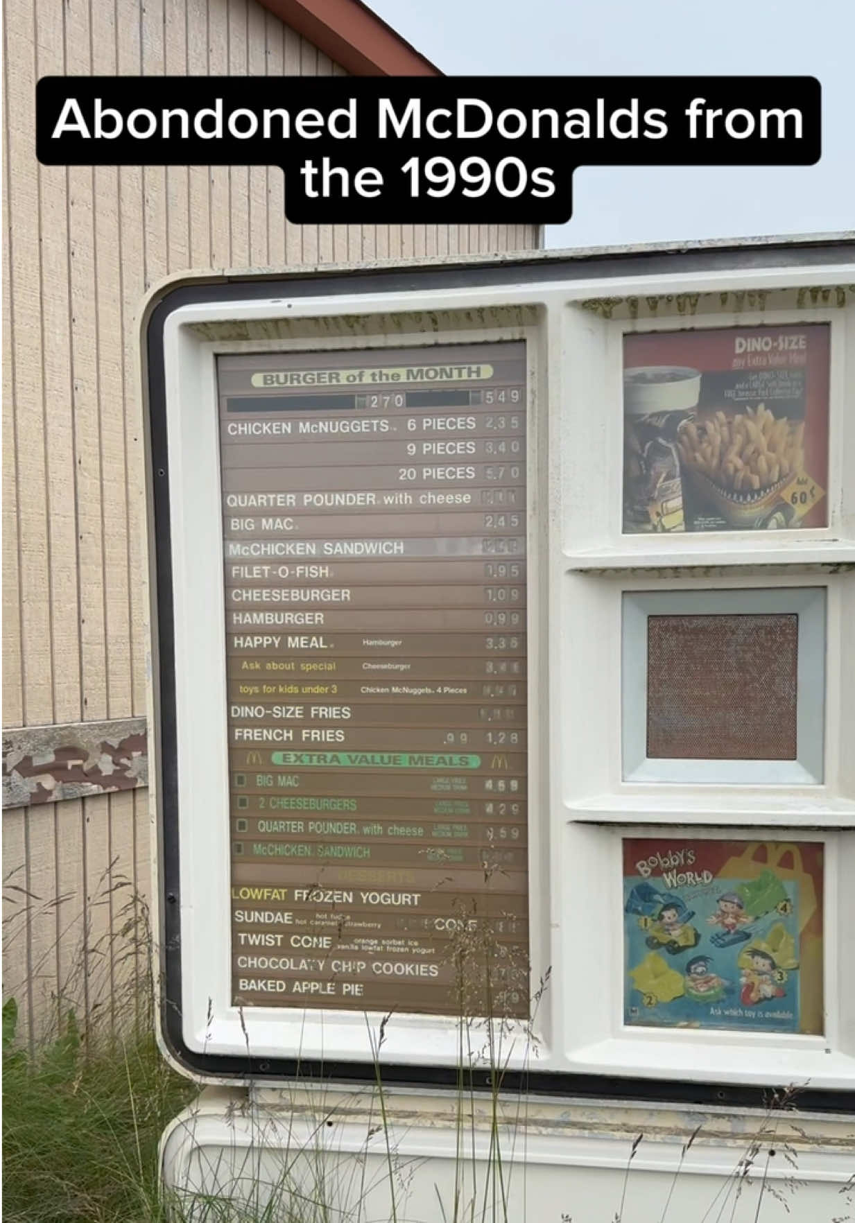 This McDonalds was abondoned in 1997 in Adak, Alaska on a military base that was decommissioned. The menu is still around unchanged. Can you believe the prices? #mcdonalds #prices #abondoned 