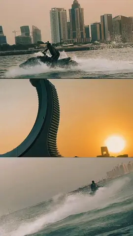 Sun, sea & skyscrapers 🌞🌊 Jetskiing at Katara Beach with the iconic Katara Towers 🇶🇦 #VisitQatar #dohalife #kataratowers #dohajetski 