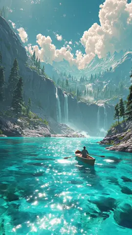 🛶🌊 A peaceful boat ride down a relaxing lake 😌✨ #aiart #fantasy #relaxingvideos #cinematicvideo #fantasyart