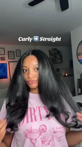 I always dread straightening this hair but it’s always worth it 😏 #haircuttutorial #curlytostraight 