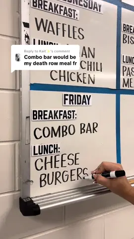 Replying to @Kait✨ new week, new menu 🍴 what would be your death row meal? I might have to agree with the combo bars🤤 #menu #cafeteria #handwriting #writing #font #whiteboard #food #ideas 