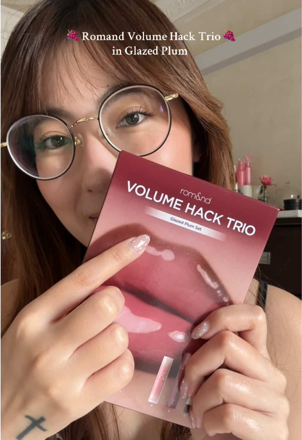 Part 3/3: Trying the Romand volume hack trio in Glazed plum! 🍇 This is the perfect shade for winter too right? 🖤 #romand #lipcombo #berry #lipgloss #kbeauty 