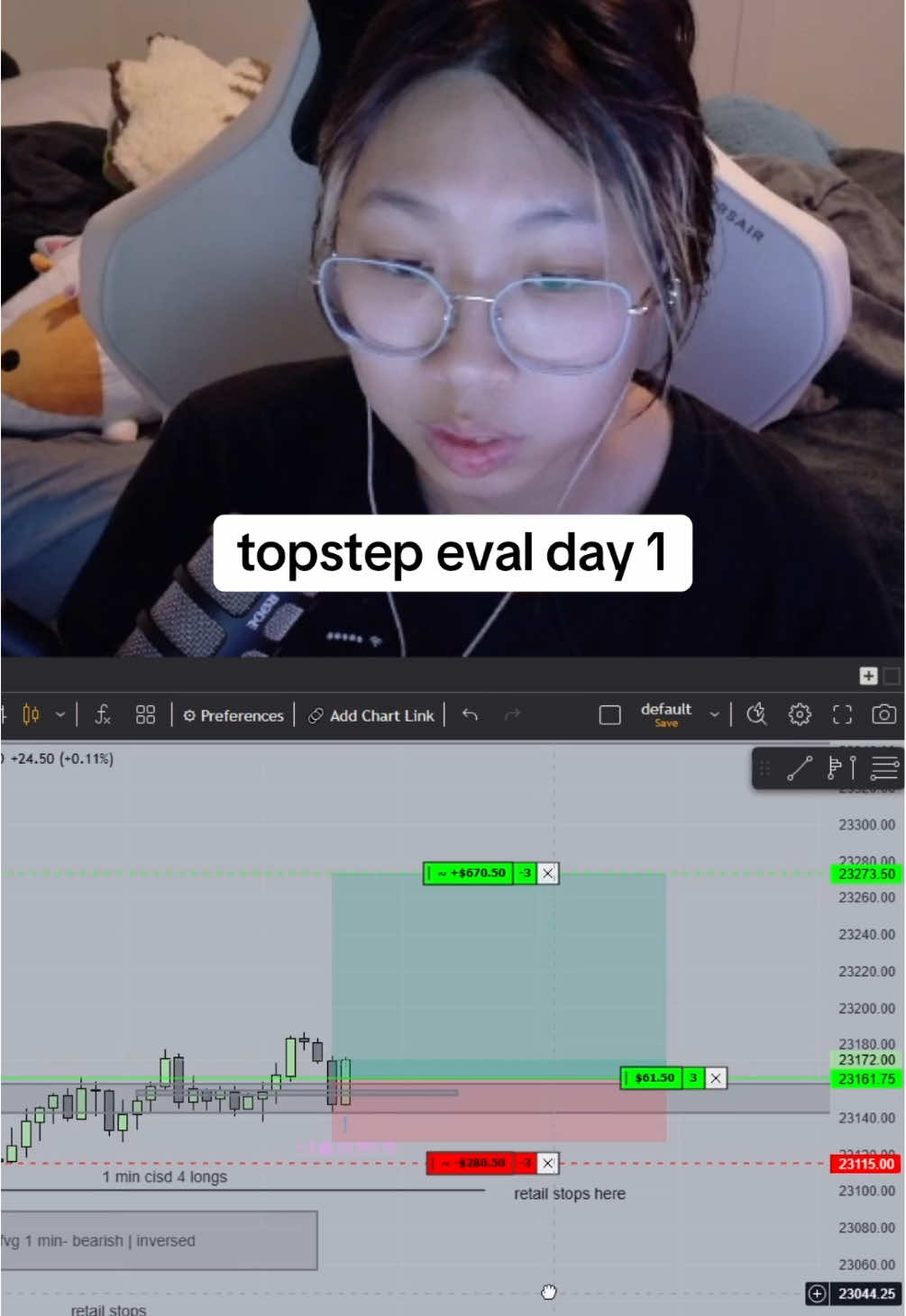 Topstep eval day 1: 😇 #daytrader #swingtrader #stockmarket 