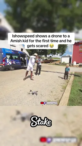 Ishowspeed shows a drone to a Amish kid for the first time and he gets scared 😭  #speed #viral #clips #fyp 