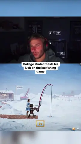 College student tests his luck on the ice fishing game #kickstreaming