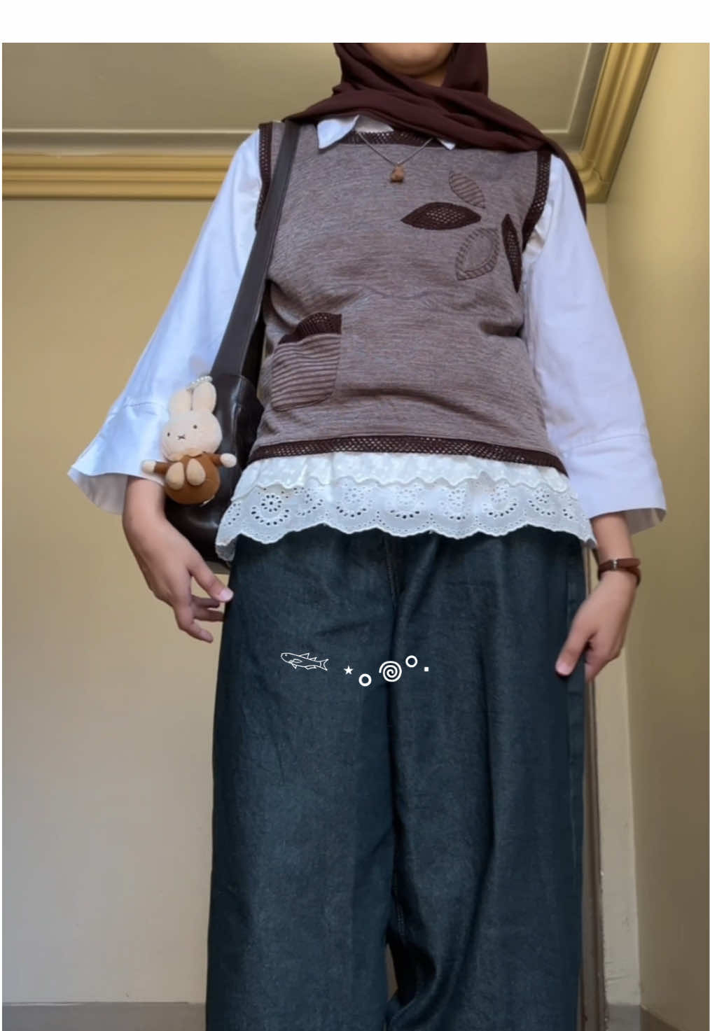 only thing keeping me sane from corporate is dressing cute xx 🤎 #hijabootd #brown #layering #modestfashion #officeoutfit  also this song is so tea corporate fit check brown cute korean fashion theifted vintage cutesy lewkin jeans brown and white lace hijab hijabi modest outfit inspo muslim girl work ootd