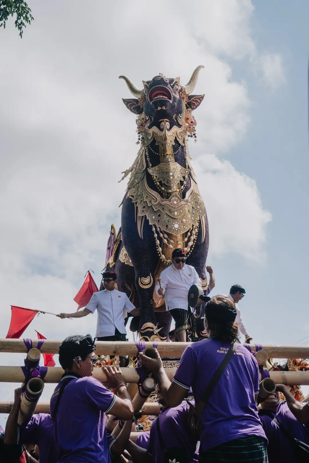 The royal Pelebon of Cokorda Istri Rai Dharmawati in Ubud (2024) marked a historic first: a purple-patterned lembu (sarcophagus bull) specially designed for her cremation. The nine-tiered cremation tower was carried by hundreds of villagers through the streets before reaching the royal cemetery, with thousands in attendance, including several public figures. A powerful blend of artistry, devotion, and tradition in honoring her journey. #BaliVibes #RoyalCeremony #VisualStorytelling #FYP #MustSee