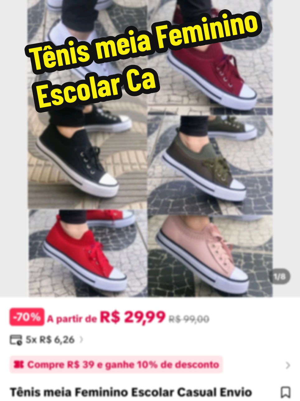 Tênis meia Feminino Escolar Ca