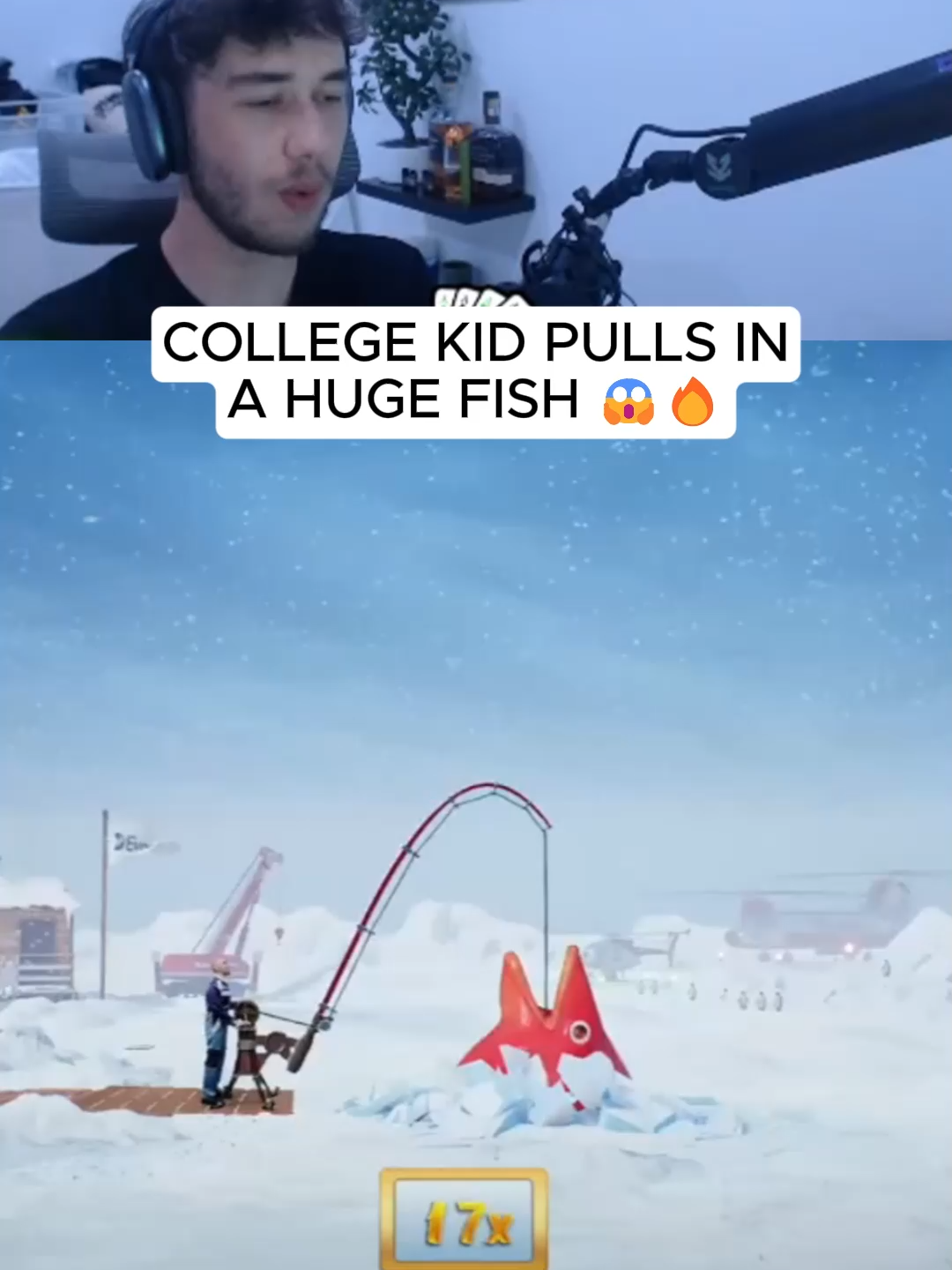 College kid pulls in a huge fish 😱#kickstreaming