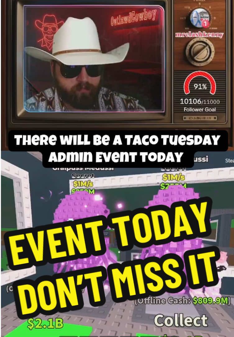 Steal a Brainrot taco Tuesday admin event #tiktoklive #livehighlights #outlawdcowboy #stealabrainrot #roblox Sammy admin event live