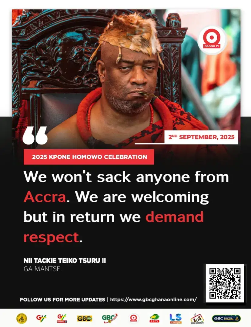 Wɔ shwiee mɔ kɔ yɛ Ga, wɔŋ sumɔ mɔ fɛɛ mɔ. Shi wɔkɛɛɛ abu wɔ fioo. We won't sack anyone from Accra. We are welcoming to everyone but in return we demand respect. #obonutv #fyp 