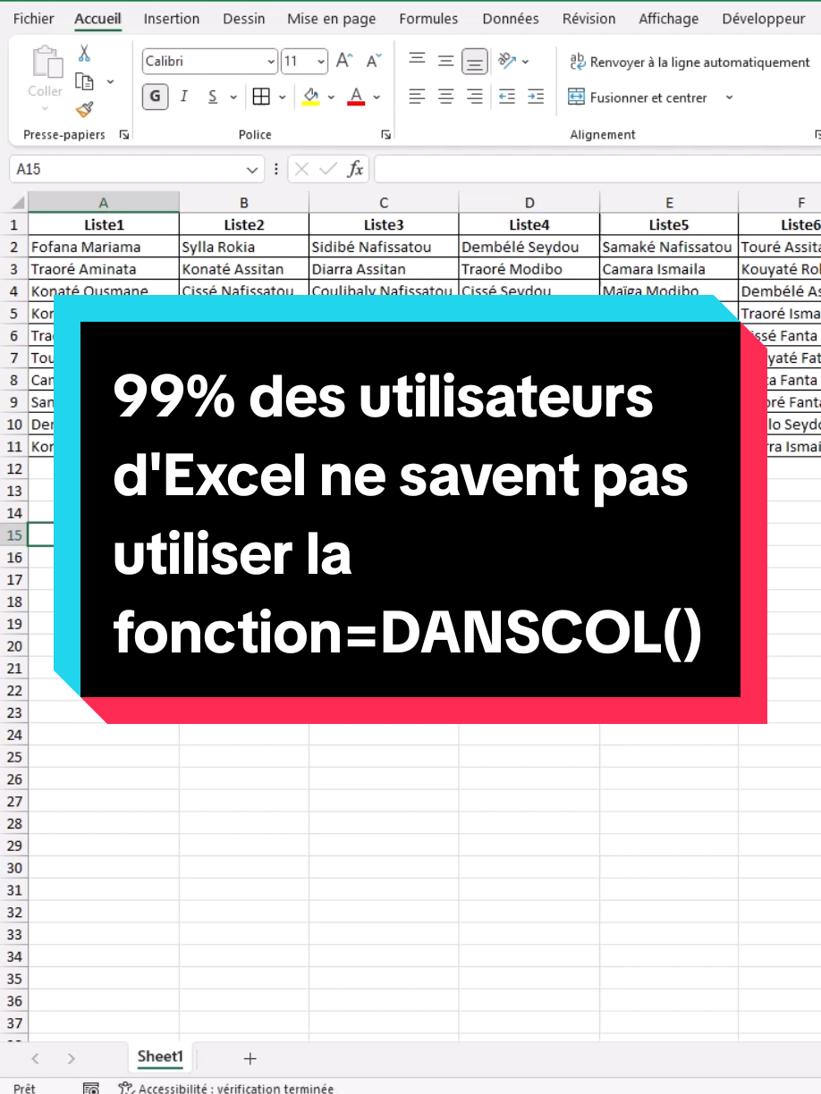 99% des utilisateurs d'Excel ne savent pas utiliser la fonction=DANSCOL() #excel #tableur #astuceexcel #tutorielexcel
