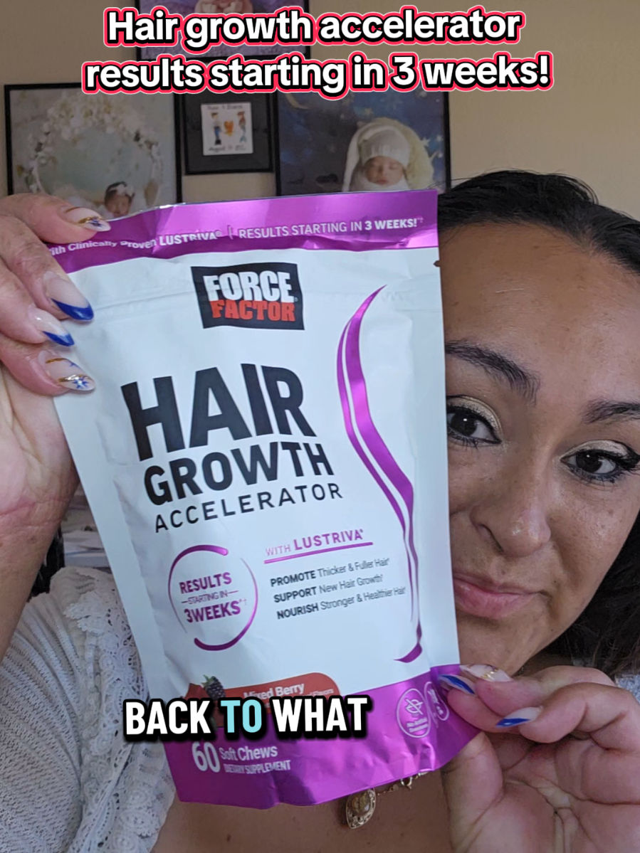 These hair growth accelerator chews from force factor are very easy to chew and they taste pretty good too! the promote thicker and fuller hair, and support new hair growth, most people see results starting in 3 weeks #forcefactor #forcefactorsuperbrandday #haircare #hairgrowth #healthierhair 