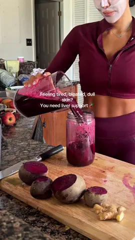 Feeling bloated, tired, or low on energy? You might need a liver detox.  This beet juice is packed with antioxidants to support liver health, improve digestion, lower inflammation, balance blood pressure, and give you a natural boost of energy.  Just a few small glasses a week can make a big difference. Recipe makes 4 servings* Ingredients:  3 raw beets washed and scrubbed 2-3 large carrots, washed and scrubbed 1 green apple 1- 1.5 inch piece of fresh ginger root, peeled 3-4 Stalks of celery  A handful of Kale (optional) #beetlejuice #liverdetox #liverhealth #bloatingtips  