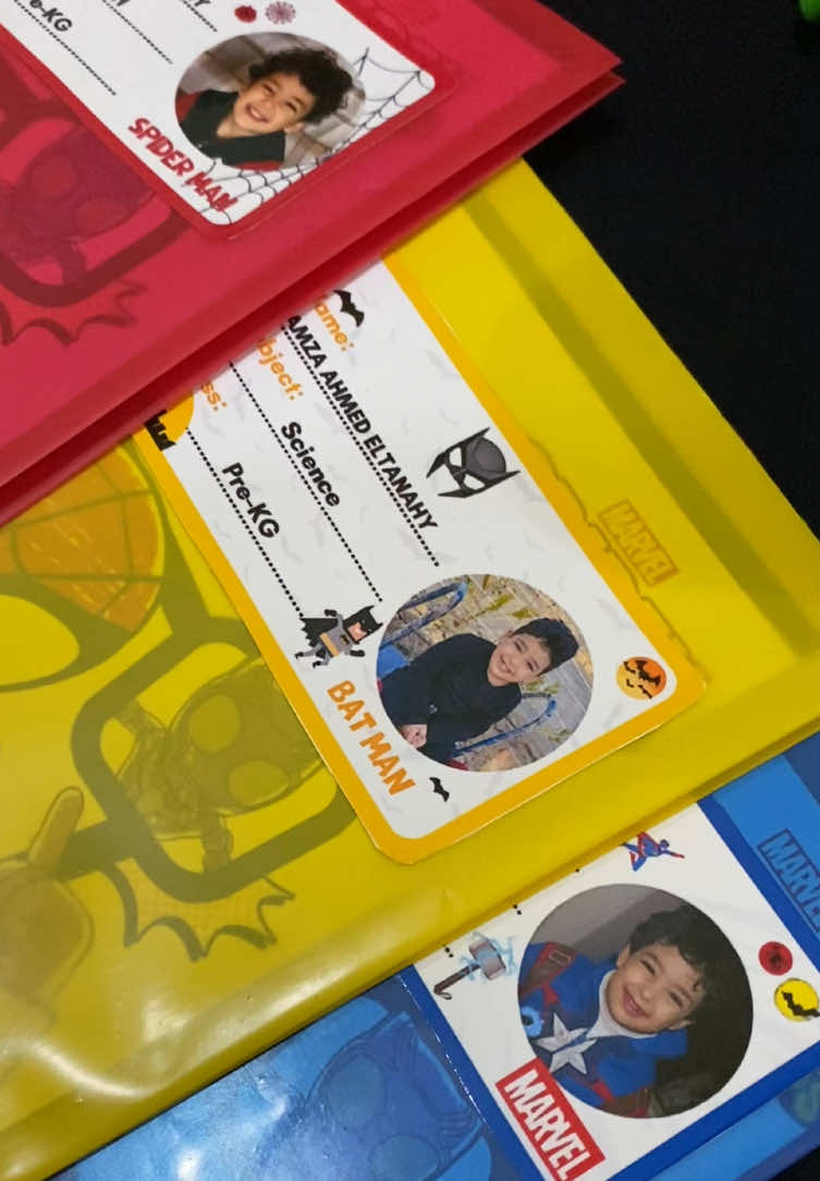 💫❤️بهچة  New from  ‏Special kids’ stickers featuring their photo, name, subject, and class – available in fun designs like Spider-Man, Batman, Marvel, Toy Story, LaBobo, Rapunzel, Moana, and Barbie. Perfect personalized stickers & labels for school supplies!