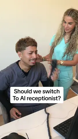 Real Receptionist vs AI Receptionist  Is it time to switch to AI receptionist or we continue with Mr. B? 🩵🦷#dental #dentist #smile #teeth 