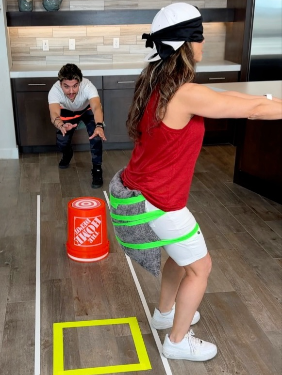 Sit on the bucket challenge #momandsons #blindfolded #familygame