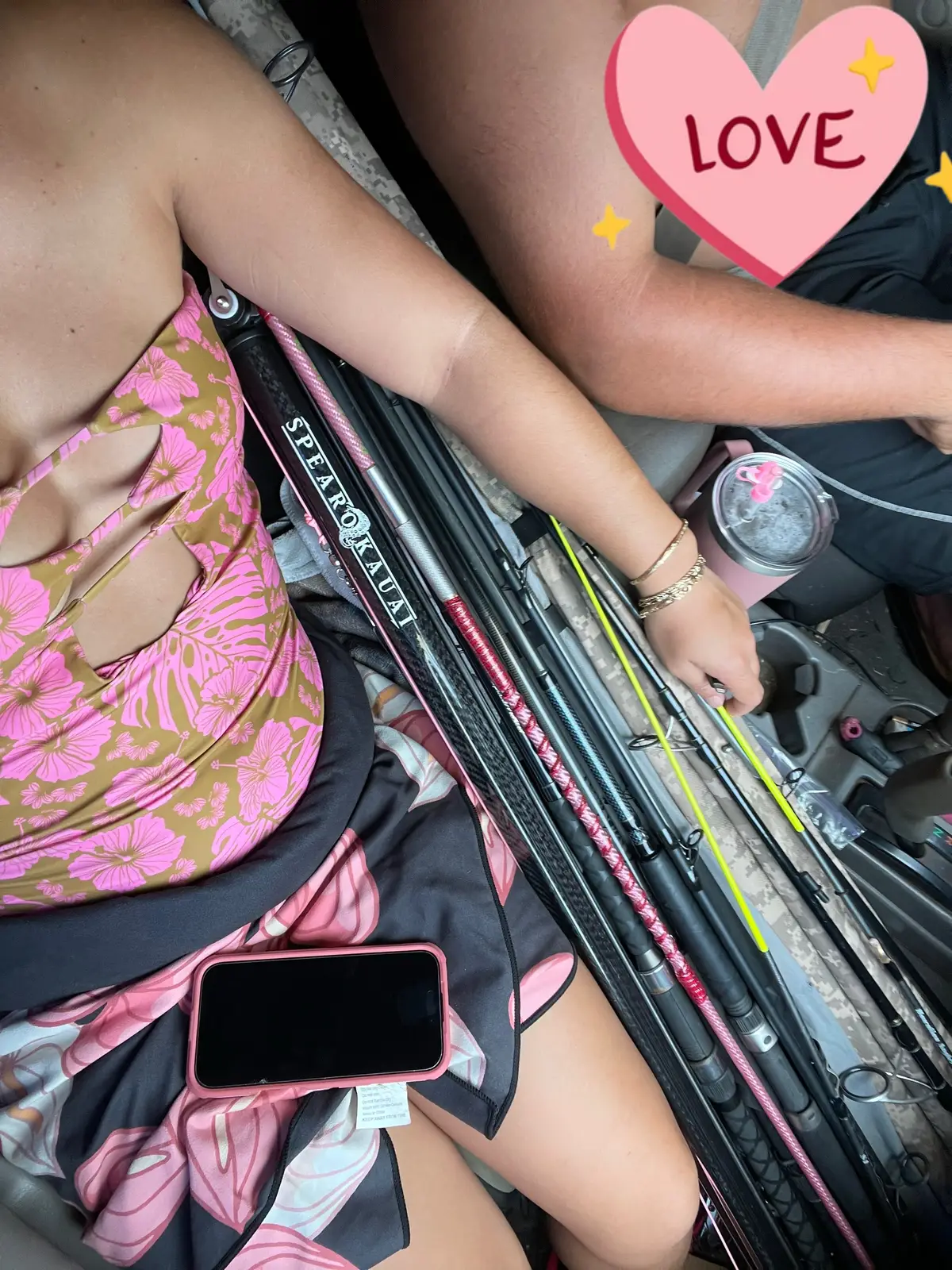everyone wants a fisherman - until you have to share the passanger seat with his millions of poles… or is it just my man that needs his pole to be in the truck??😂😂😂 #makai #fishermangirlfriend #hawaii #fyp @Meetz 