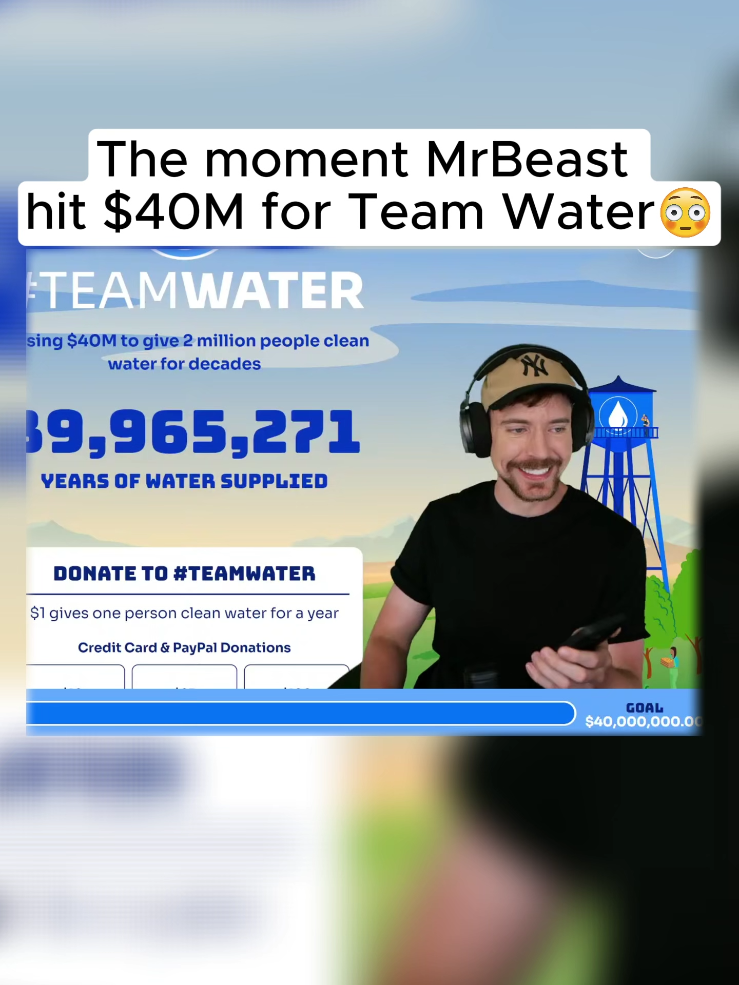 MrBeast Hits $40,000,000 Goal for Team Water Live! | #mrbeast #teamwater  This is the moment MrBeast and his fans hit the $40,000,000 goal for Team Water, bringing clean water to millions of people around the world.  #kindness #water #cleanwater #streamer #fundraiser #viral