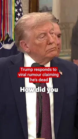 Asked about the social media speculation over the weekend that he had died, President Donald Trump said he had not heard about that. He said he was very active over the weekend, citing interviews he had given, long Truth Social posts, and the visits to his golf club in Virginia to meet people. The president said that reports about his health are “fake news.” #Trump #FakeNews #Speculation #Media #Health