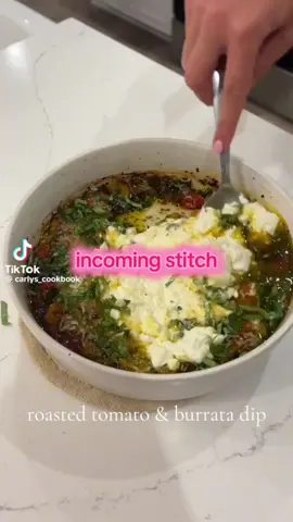 #stitch ➡️ @Carly’s Cookbook 🤌🏼 GIRL you did your big one with this! We devoured it 🤤 highly suggest you guys try this toasted tomato and Burrata dip 🍅🍜