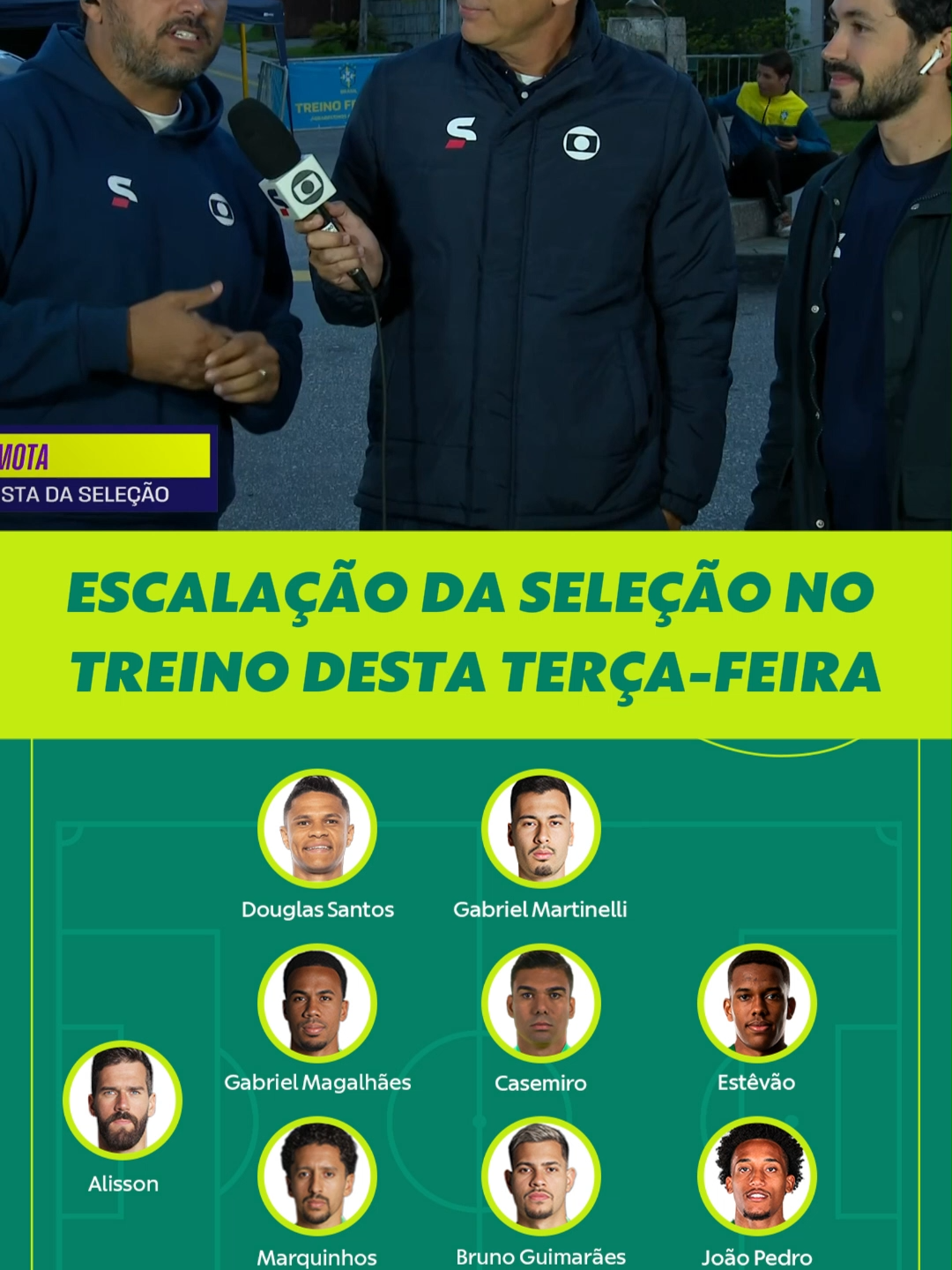 Assim Carlo Ancelotti escalou a seleção brasileira no treino desta terça-feira: Alisson, Wesley, Marquinhos, Gabriel Magalhães e Douglas Santos; Casemiro e Bruno Guimarães; Raphinha, Estêvão, João Pedro e Gabriel Martinelli. #futebol #selecaobrasileira #eliminatorias #tiktokesportes