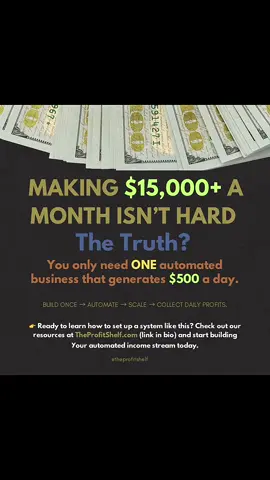 💡 Making $15,000+ a Month Isn’t Hard 💡 Most people think building wealth requires multiple businesses, crazy hours, and endless hustle. The truth? You only need one automated business that generates $500 a day. Let’s break it down: ✅ $500 a day = $15,000+ a month ✅ $15,000 a month = $180,000+ a year ✅ All from ONE system working for you (not the other way around) The key is automation. When your business can run 24/7—selling products, delivering value, and generating income while you sleep—you unlock freedom. 🌙💼 🚀 Whether it’s digital products, online courses, affiliate marketing, or e-commerce, the formula is the same: Build once → Automate → Scale → Collect daily profits. 👉 Ready to learn how to set up a system like this? Check out our resources at TheProfitShelf.com (link in bio) and start building your automated income stream today. #PassiveIncome #AutomatedBusiness #FinancialFreedom #TheProfitShelf #SideHustle2025 